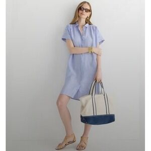 J.Crew Baird McNutt Irish Linen Short Sleeve Button Front Dress Blue Size STall